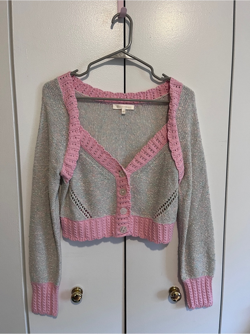LoveShackFancy Pink + Pastels Cropped Knit Cardigan Sweater Size M